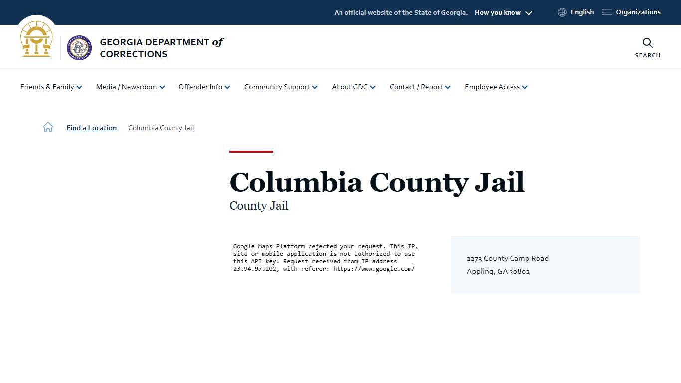 Columbia County Jail | Georgia Department of Corrections