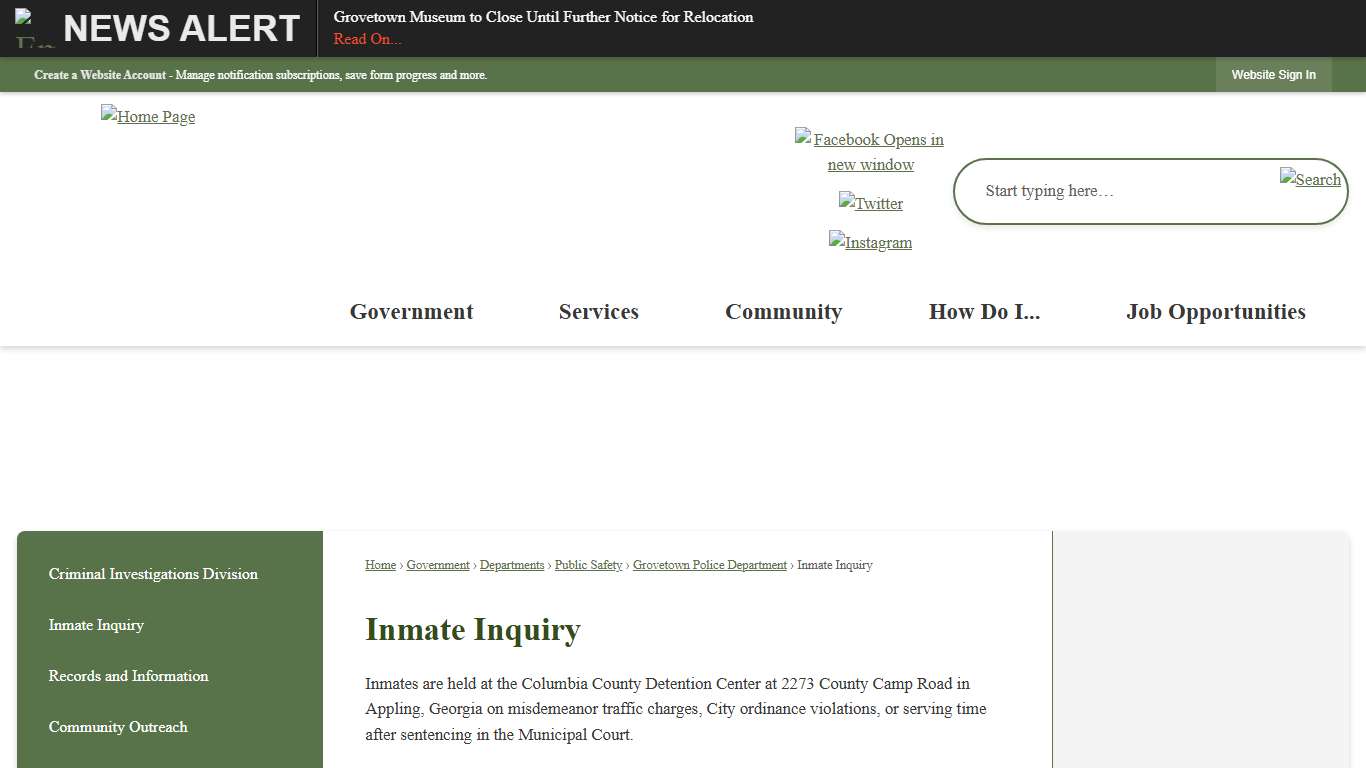 Inmate Inquiry | Grovetown, GA